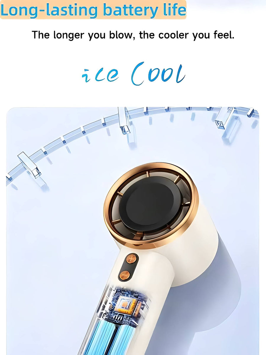 PHOLAS Portable Turbo Fan, cream handheld fan with rose-gold ring