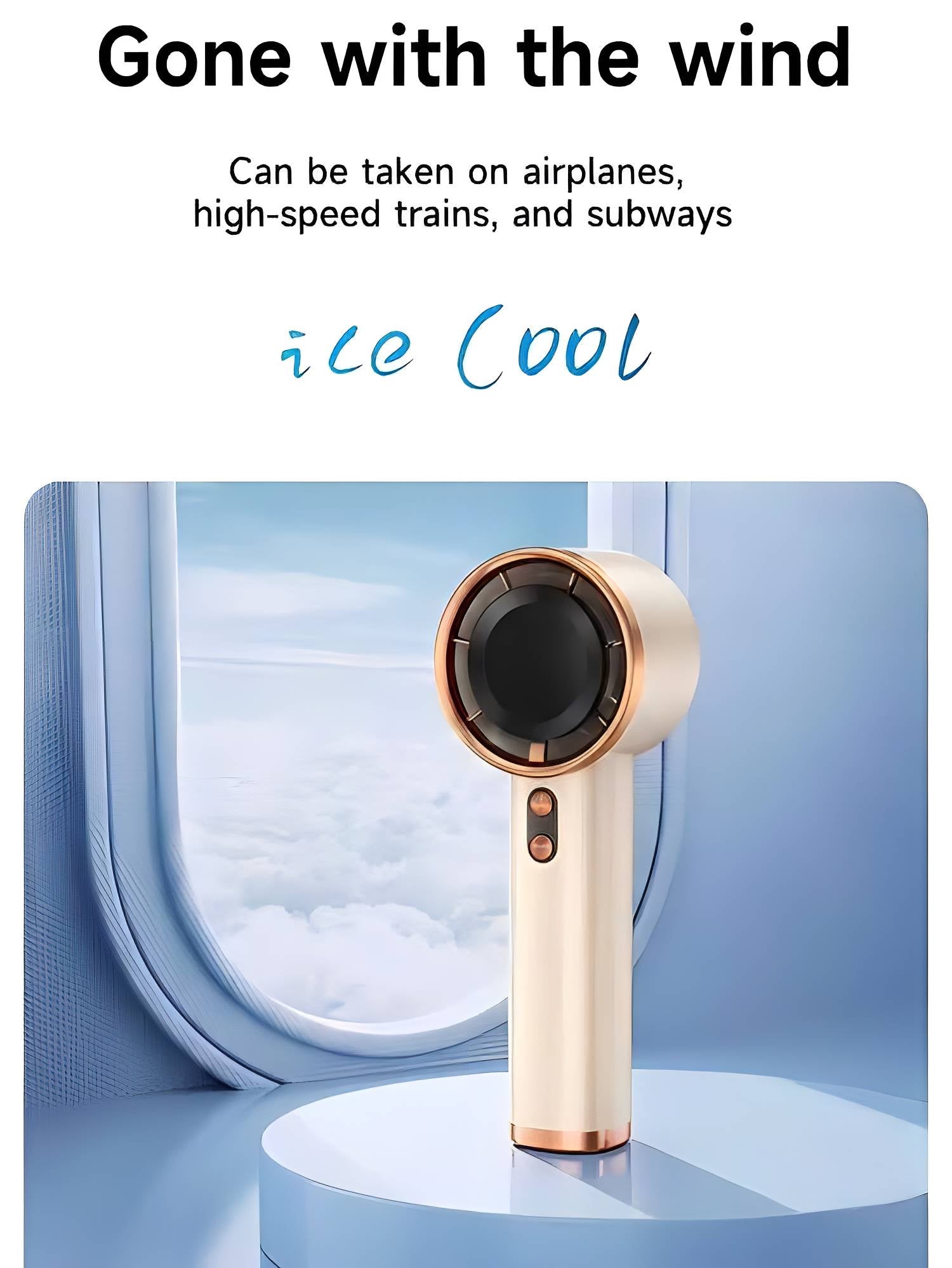 PHOLAS Portable Turbo Fan, cream handheld fan with rose-gold ring