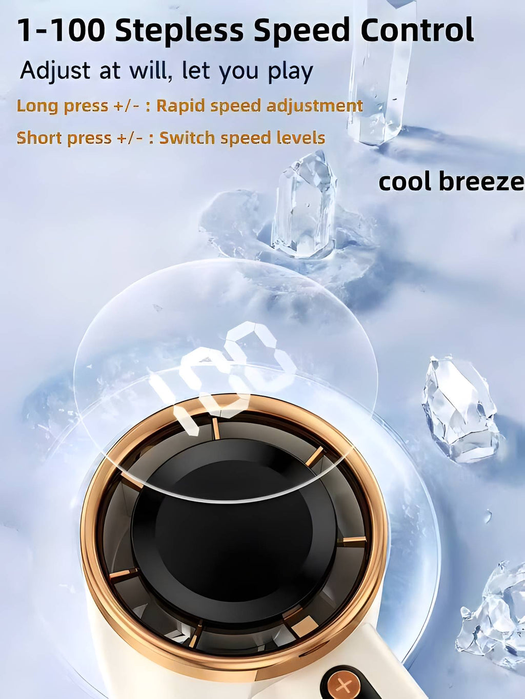 PHOLAS Portable Turbo Fan, cream handheld fan with rose-gold ring